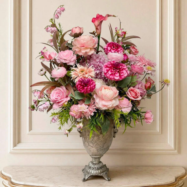 Bình Hoa Lụa Nghệ Thuật Tone Hồng Pastel & Tím Magenta