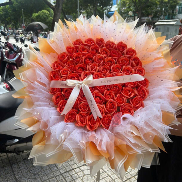 Bó Hoa Hồng Sáp Đỏ Cam 99 Bông Khổng Lồ